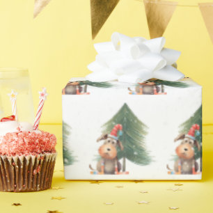 Christmas Dog and Pine In Snowflakes Wrapping Paper