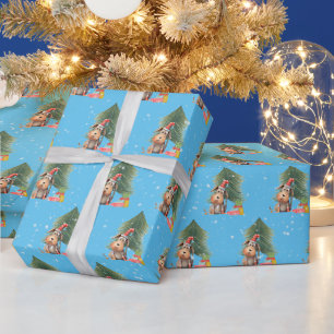 Christmas Dog and Pine Tree In Snowflakes Wrapping Paper