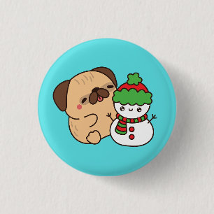 Christmas Dog and Snowman 3 Cm Round Badge