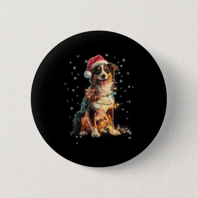 Christmas Dog Australian Shepherd Santa Xmas Women 6 Cm Round Badge (Front)