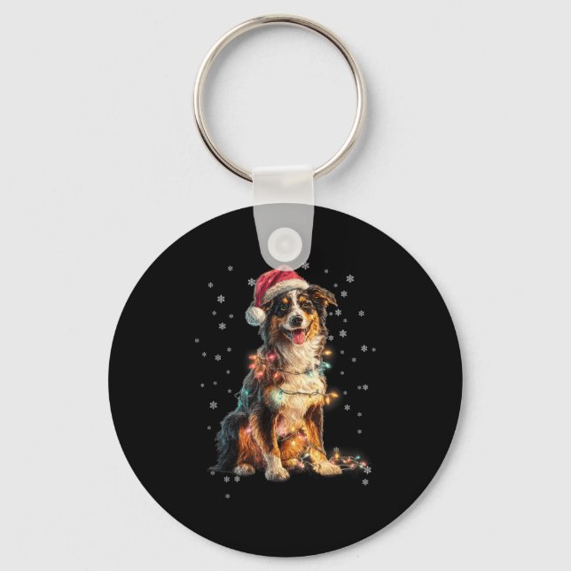 Christmas Dog Australian Shepherd Santa Xmas Women Key Ring (Front)