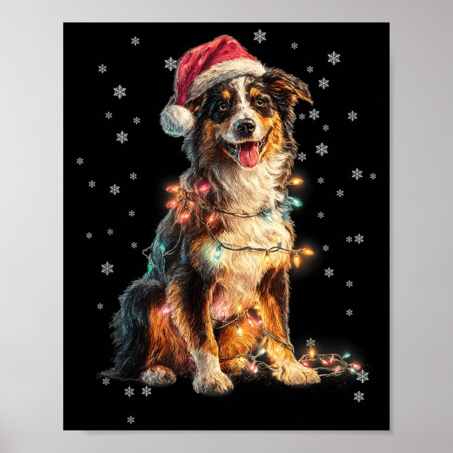 Christmas Dog Australian Shepherd Santa Xmas Women Poster (Front)
