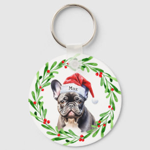 Christmas Dog Black Frenchie French Bulldog Santa Key Ring