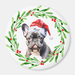 Christmas Dog Black Frenchie French Bulldog Santa Magnet