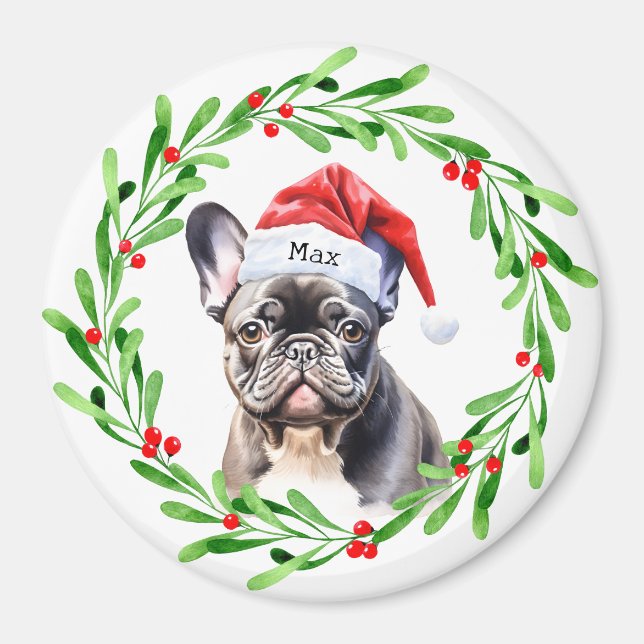 Christmas Dog Black Frenchie French Bulldog Santa Magnet (Front)