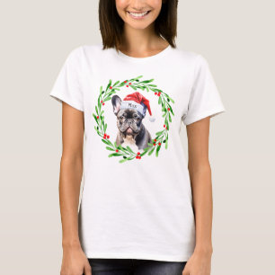 Christmas Dog Black Frenchie French Bulldog Santa T-Shirt