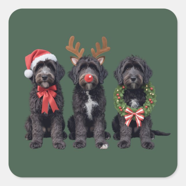 Christmas Dog Black Goldendoodle Doodle Mom Winter Square Sticker (Front)