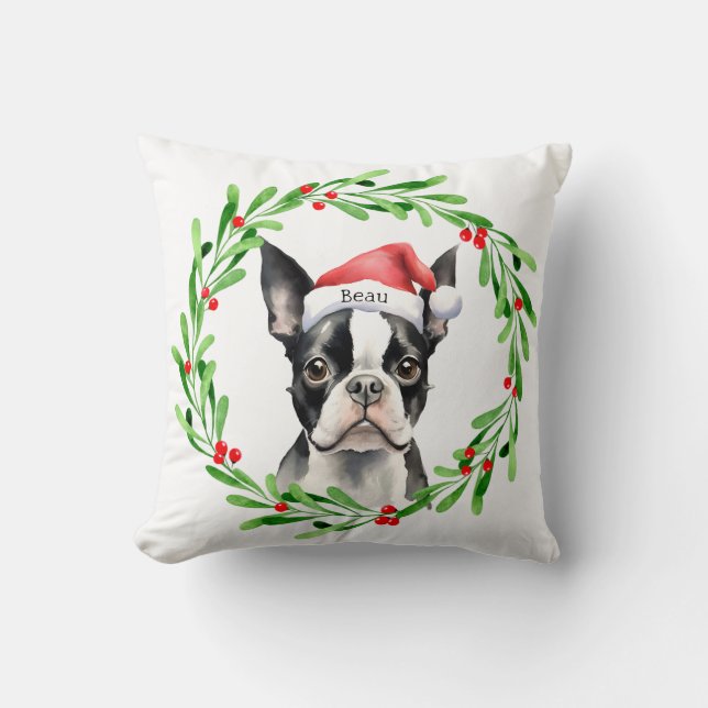 Christmas Dog Boston Terrier Terrier Holidays Pet Cushion (Front)