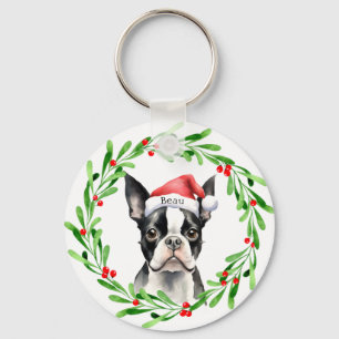Christmas Dog Boston Terrier Terrier Holidays Pet Key Ring