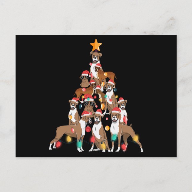 Christmas Dog Boxer Tree Holiday Dog Lover Xmas Postcard (Front)