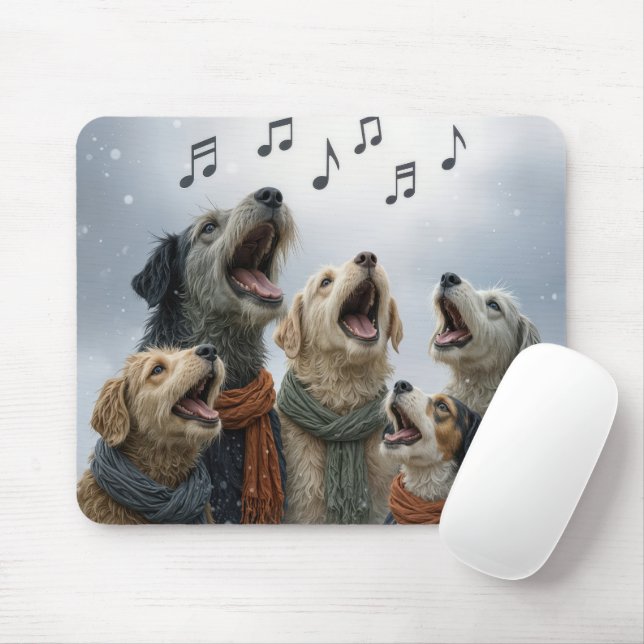 Christmas Dog Carolers In Snowflakes Mouse Mat (With Mouse)