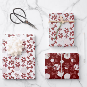Christmas Dog Cat Pet Bone Snowflake Pattern Wrapping Paper Sheet