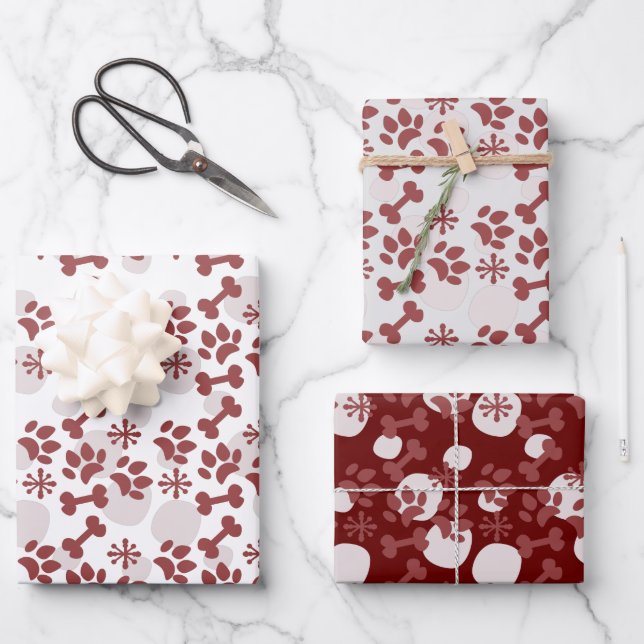 Christmas Dog Cat Pet Bone Snowflake Pattern Wrapping Paper Sheet (Front)