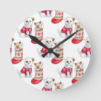 Christmas Dog & Cat Round Clock