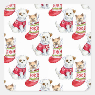 Christmas Dog & Cat Square Sticker