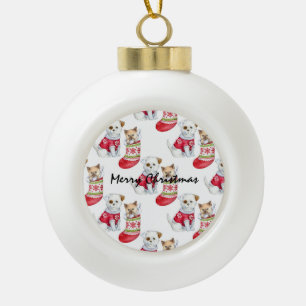 Christmas Dog & Cat Stockings Ceramic Ball Christmas Ornament