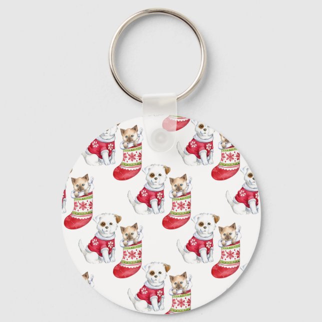 Christmas Dog & Cat Stockings   Key Ring (Front)