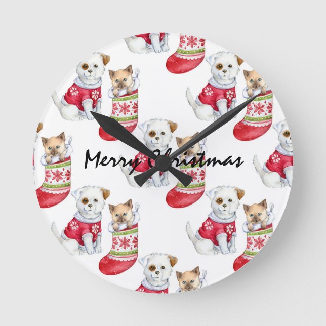 Christmas Dog & Cat Stockings                 Round Clock (Front)