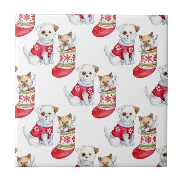 Christmas Dog & Cat Tile (Front)