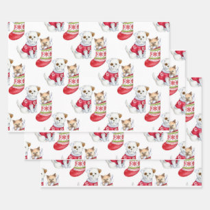 Christmas Dog & Cat Wrapping Paper Sheet