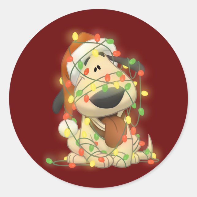 Christmas Dog Classic Round Sticker (Front)