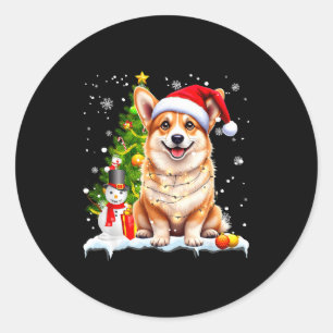 Christmas Dog Corgi Santa Xmas Wiener Women Men Ki Classic Round Sticker