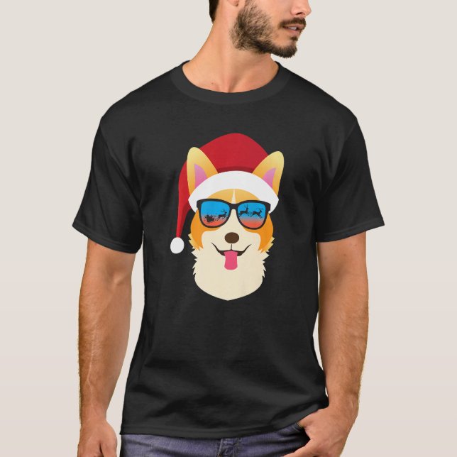 Christmas Dog  Cute Corgi Santa Hat T-Shirt (Front)