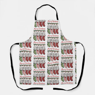 Christmas Dog Cute Puppies in Stockings Retro Xmas Apron