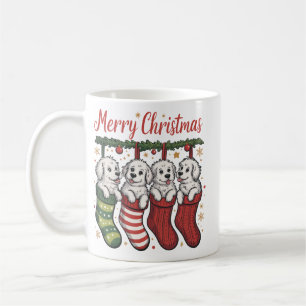 Christmas Dog Cute Puppies in Stockings Retro Xmas Coffee Mug
