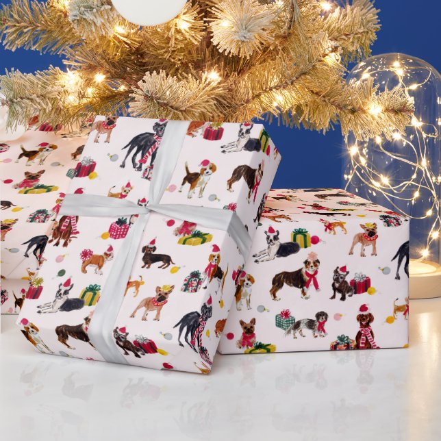 CHRISTMAS DOG CUTENESS CREAM WRAPPING PAPER (Holidays)