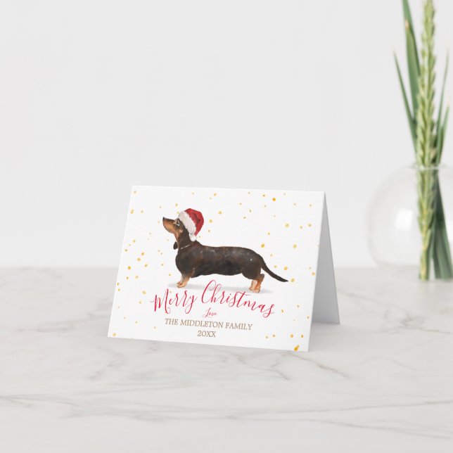 Christmas Dog Dachshund Gold Photo Merry Card (Front)