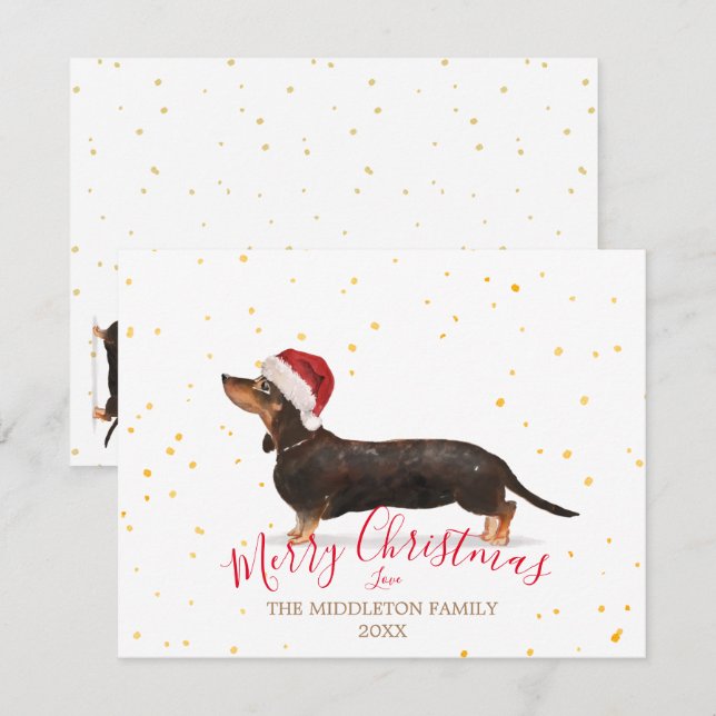 Christmas Dog Dachshund Gold Seasonal Greeting (Front/Back)