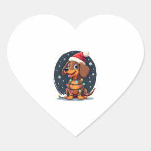 Christmas Dog Dachshund Santa Xmas Wiener 2 Heart Sticker