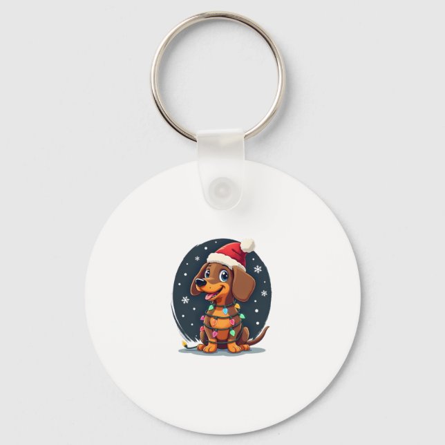Christmas Dog Dachshund Santa Xmas Wiener 2 Key Ring (Front)