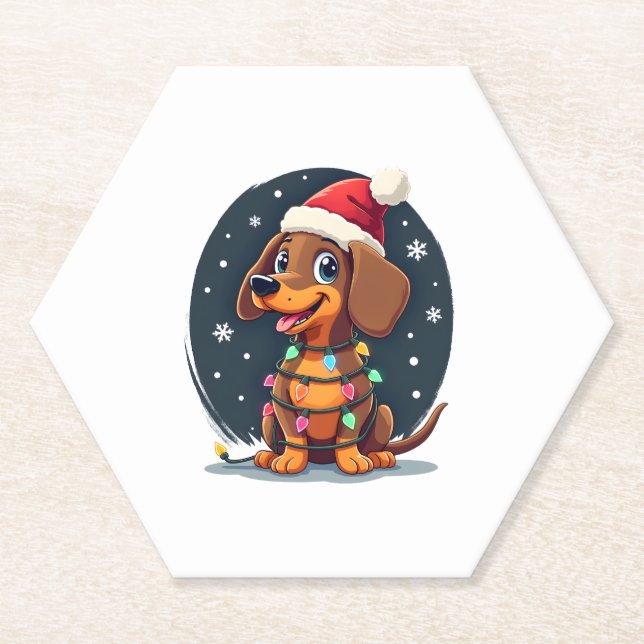 Christmas Dog Dachshund Santa Xmas Wiener 2 Paper Coaster (Front)