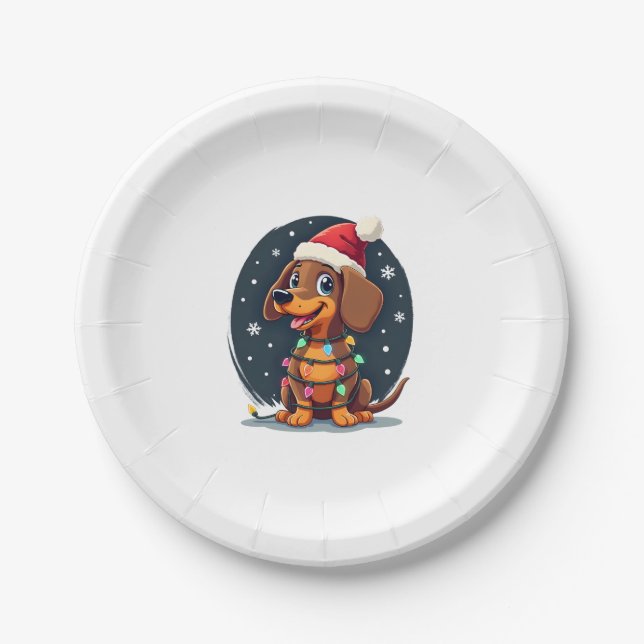 Christmas Dog Dachshund Santa Xmas Wiener 2 Paper Plate (Front)