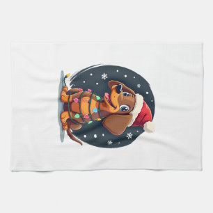 Christmas Dog Dachshund Santa Xmas Wiener 2 Tea Towel