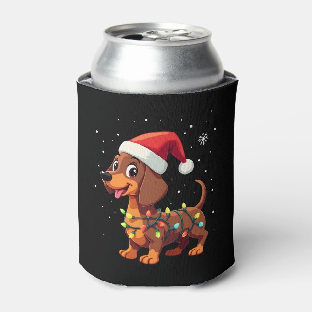 Christmas Dog Dachshund Santa Xmas Wiener 3 Can Cooler (Can Front)