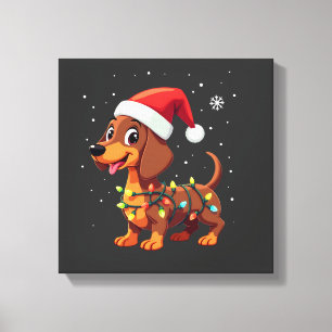 Christmas Dog Dachshund Santa Xmas Wiener 3 Canvas Print