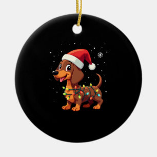 Christmas Dog Dachshund Santa Xmas Wiener 3 Ceramic Tree Decoration