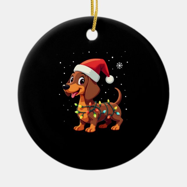 Christmas Dog Dachshund Santa Xmas Wiener 3 Ceramic Tree Decoration (Front)