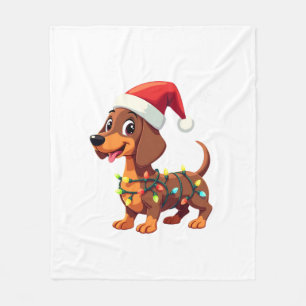 Christmas Dog Dachshund Santa Xmas Wiener 3 Fleece Blanket