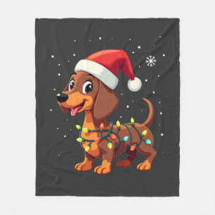 Christmas Dog Dachshund Santa Xmas Wiener 3 Fleece Blanket