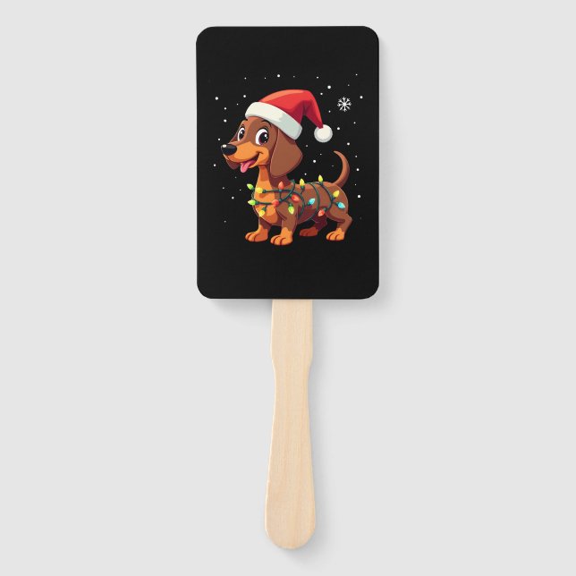Christmas Dog Dachshund Santa Xmas Wiener 3 Hand Fan (Front)