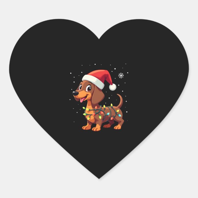 Christmas Dog Dachshund Santa Xmas Wiener 3 Heart Sticker (Front)