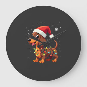 Christmas Dog Dachshund Santa Xmas Wiener 3 Large Clock