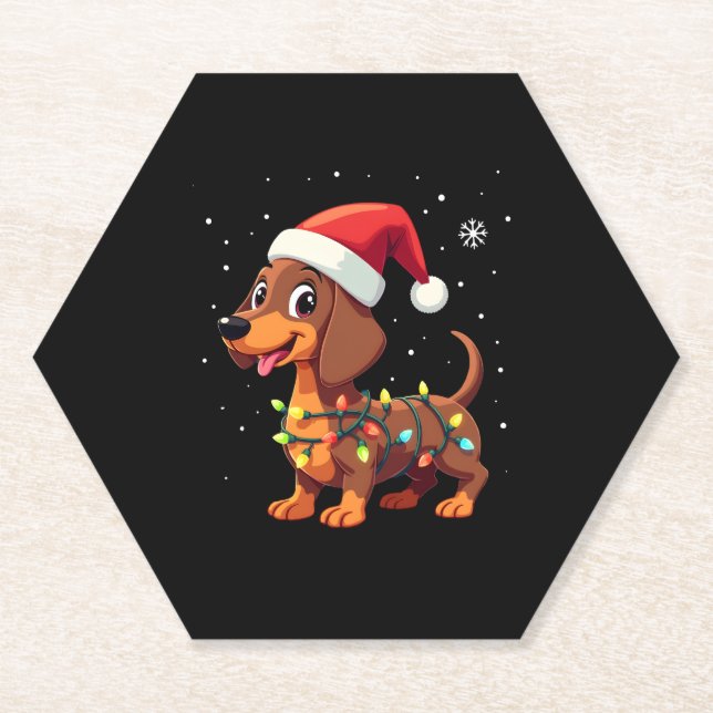 Christmas Dog Dachshund Santa Xmas Wiener 3 Paper Coaster (Front)