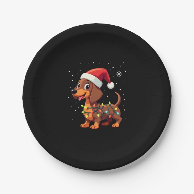 Christmas Dog Dachshund Santa Xmas Wiener 3 Paper Plate (Front)