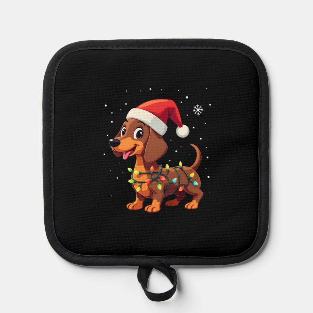 Christmas Dog Dachshund Santa Xmas Wiener 3 Pot Holder (Front)