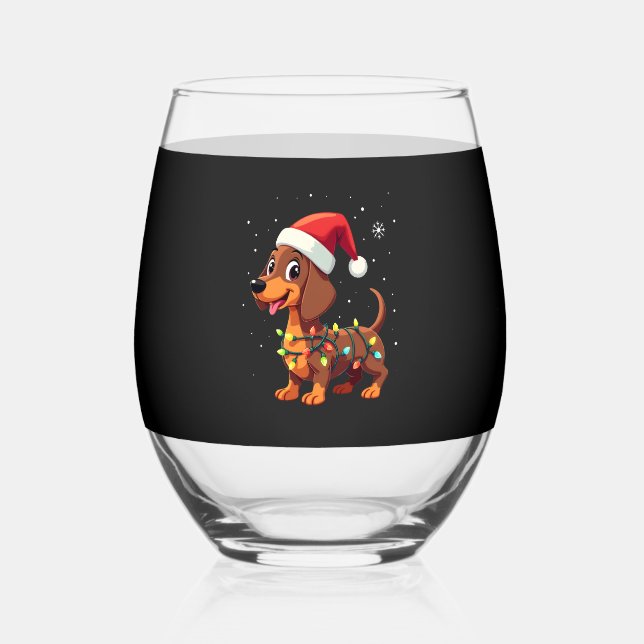 Christmas Dog Dachshund Santa Xmas Wiener 3 Stemless Wine Glass (Front)